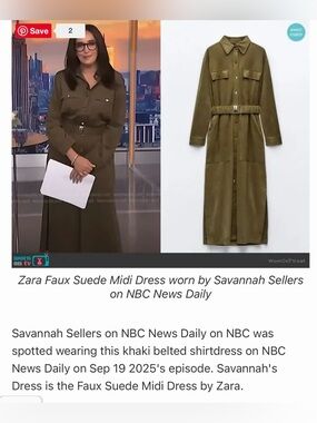 NWoT ZARA Khaki Belted Shirtdress faux suede